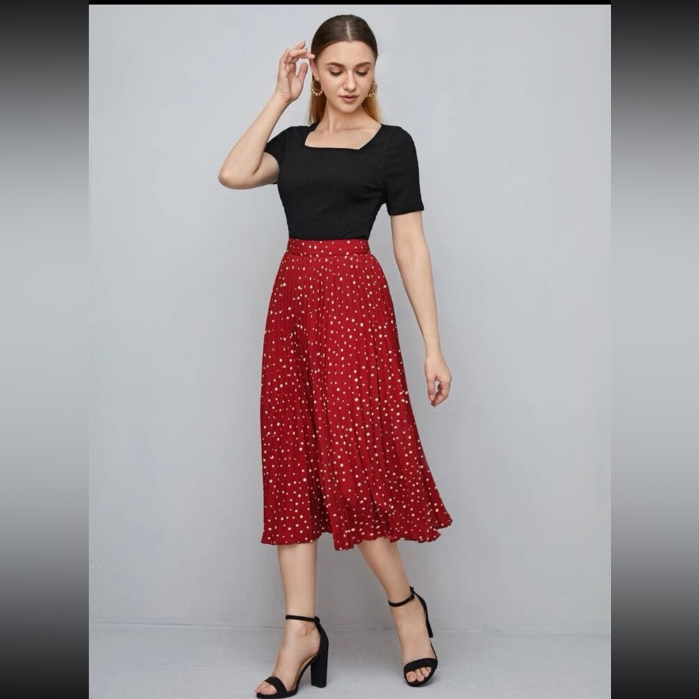 Shein Polka Dot Pleated Skirt (US 12 - XL)